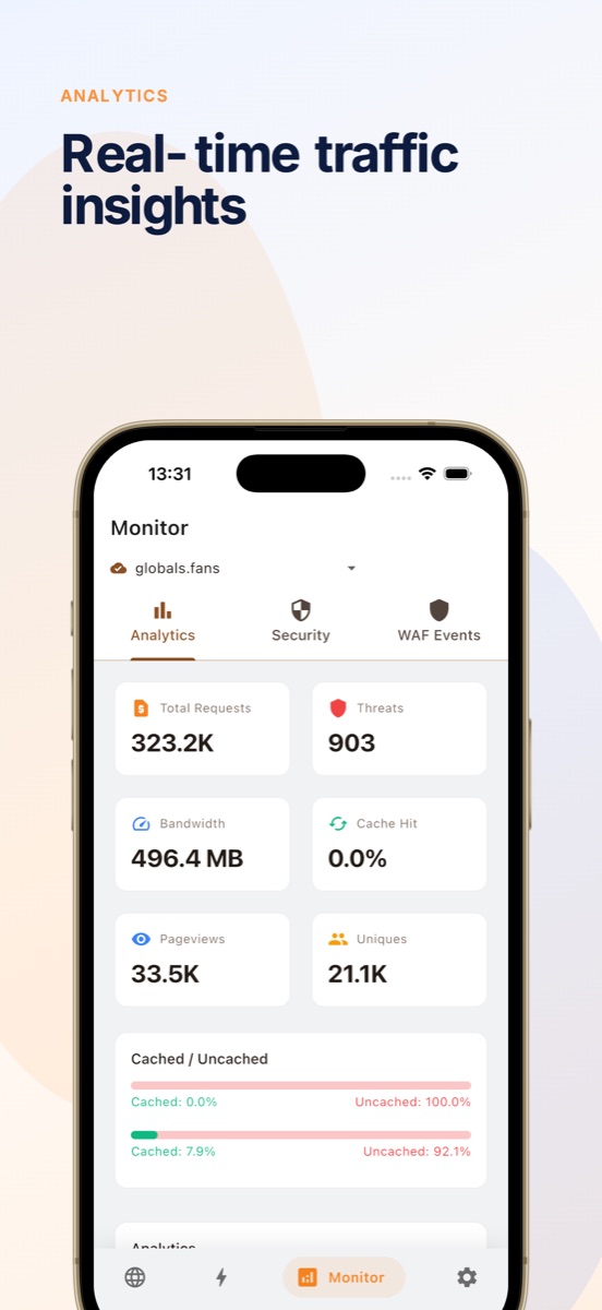 CF Dash traffic analytics chart with daily breakdown